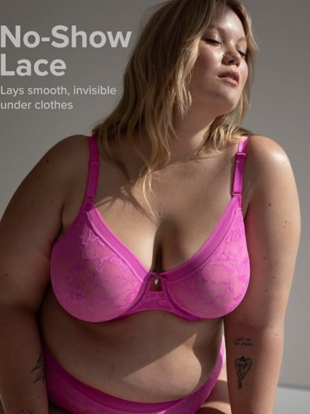 Curvy Couture FLIRT No Show Lace Unlined Underwire Bra Pink size 40G T-Shirt Bra - Picture 5 of 11